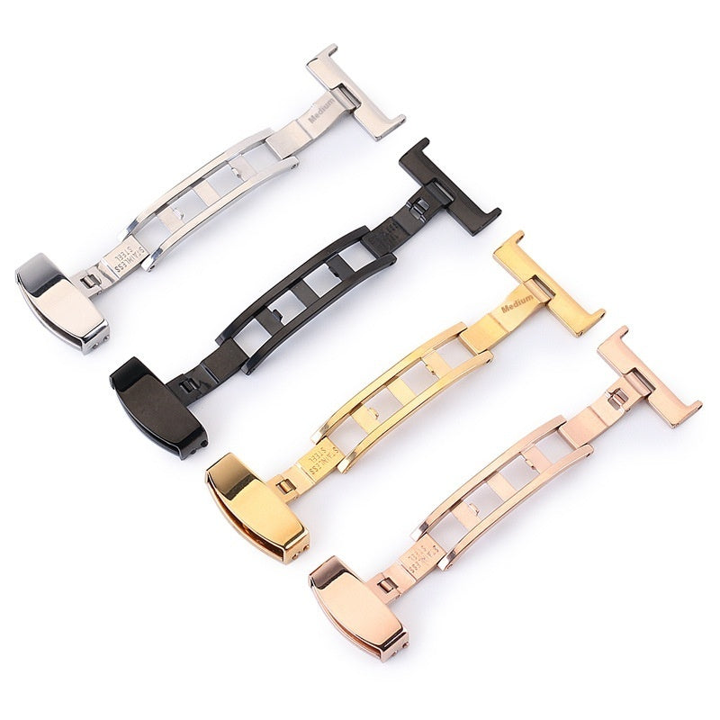 Stainless Steel Double Pull Butterfly Clasp Leather Watch Strap Buckle
