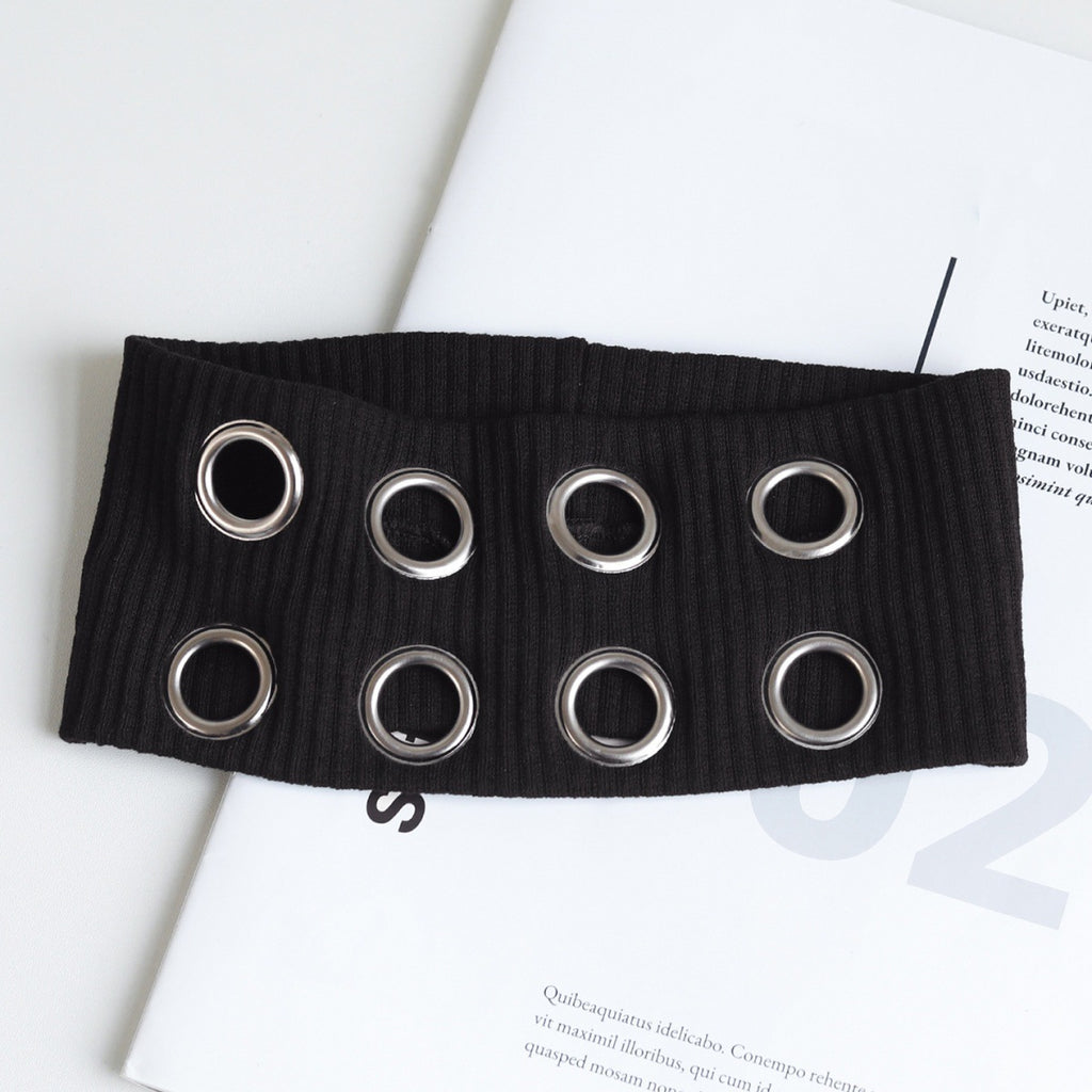 Hot Girl Metal Round Hole Hollow Out Elastic Ribbon Vintage Headwear