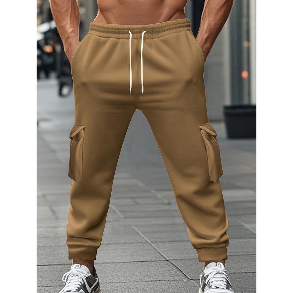 Men's Solid Color Casual Multi-pocket Drawstring Sports Pants