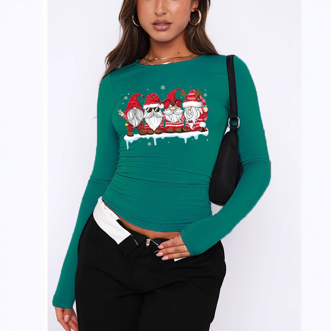 Round Neck Long Sleeve Loose Print T-shirt