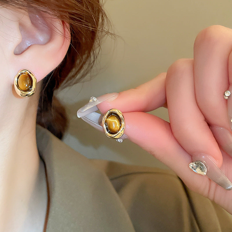 Silver Needle European And American Vintage Crumpled Resin Geometric Earrings