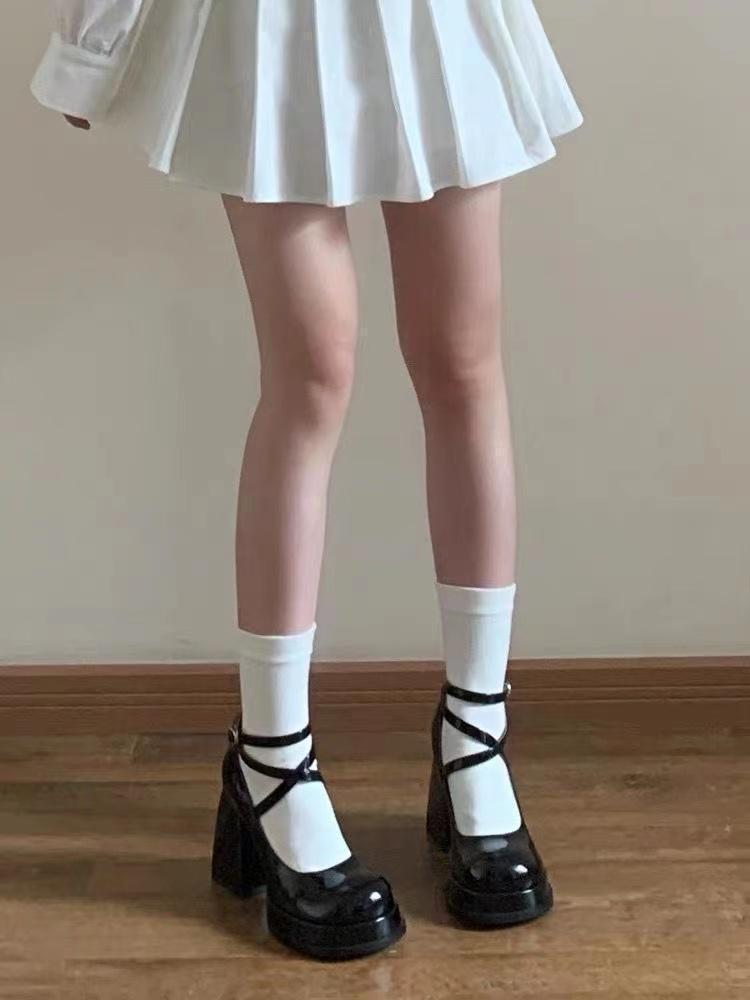 High Heel Thick Bottom Shallow Mouth Leather Shoes With Small Strap