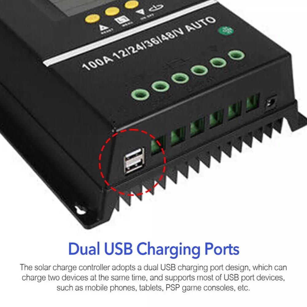 Support pan European shipping--100A MPPT Dual USB Solar Charge Controller 12V 24V 36V 48V Solar Panel Lead Acid Lithium Battery Regulator Stabilizer Charger