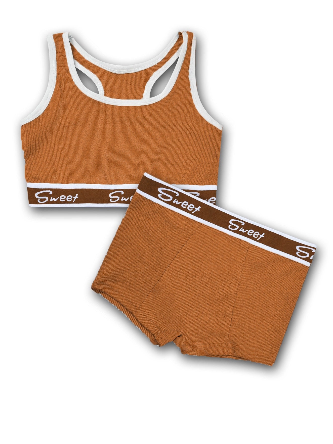 Cotton Wide-brimmed Letters Mid Waist Girl Sports Underwear Suit
