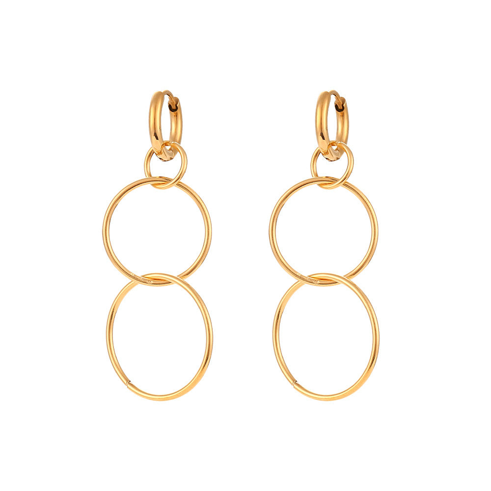 Simple Popular Stainless Steel Plated 18K Gold Long Circle Buckle Earrings
