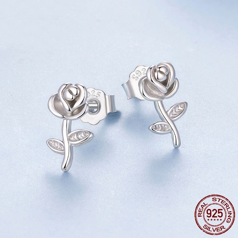 Smart Three-dimensional Rose Stud Earrings For Women Romantic Valentine's Day S925 Sterling Silver