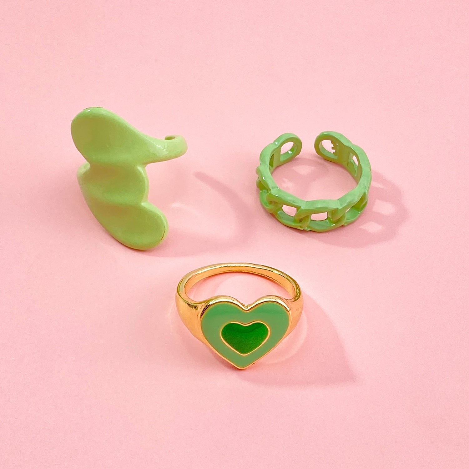 Vintage Golden Heart Smile Rings Set For Women