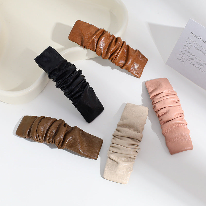 Leather Barrettes Pleated Solid Color Simple Temperamental All-match
