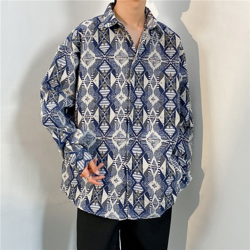 Loose Autumn And Winter Japanese-style Retro Ethnic Style Couple Long Sleeve Shirt