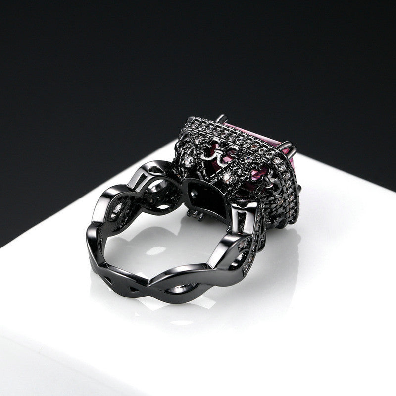 Fashion Ball Ornament Pink Zircon Plated Black Gold Women's Ring