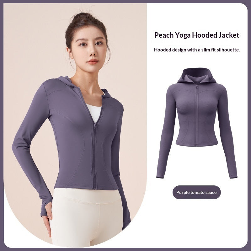 SpringAutumn Hooded Yoga Jacket For Women, Slimming And Figure-flattering