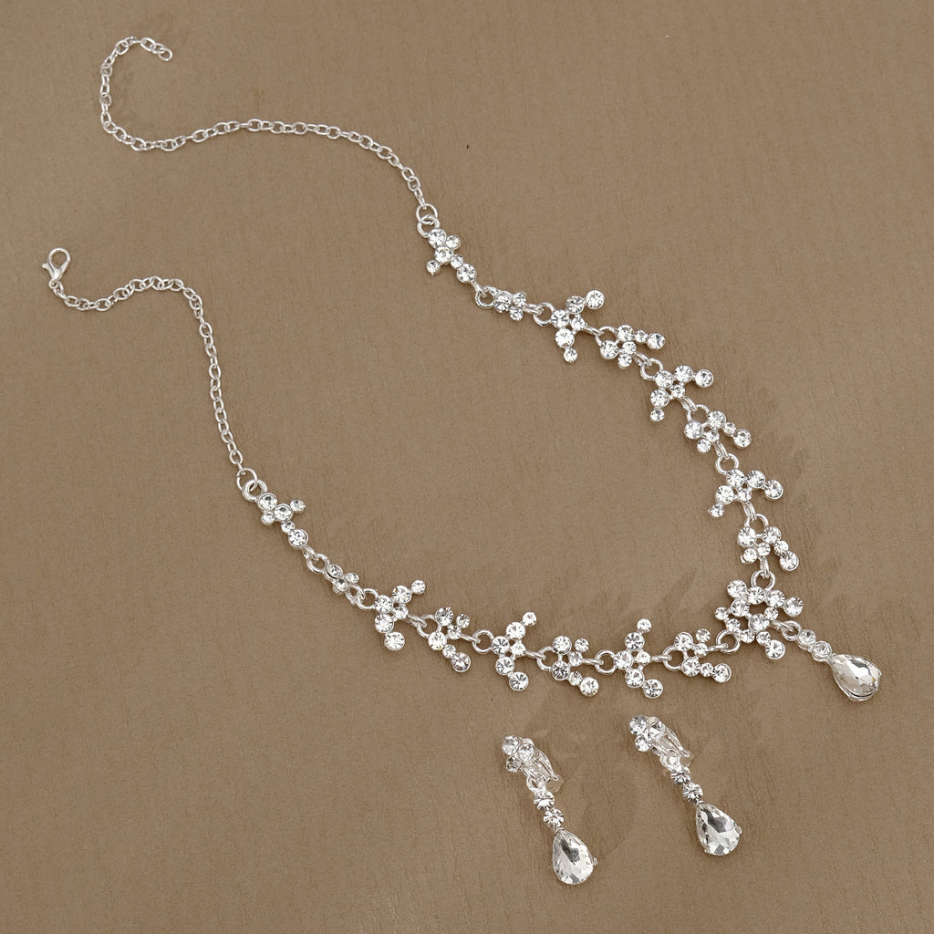 Rhinestone Pearl Earrings And Necklace Set Women