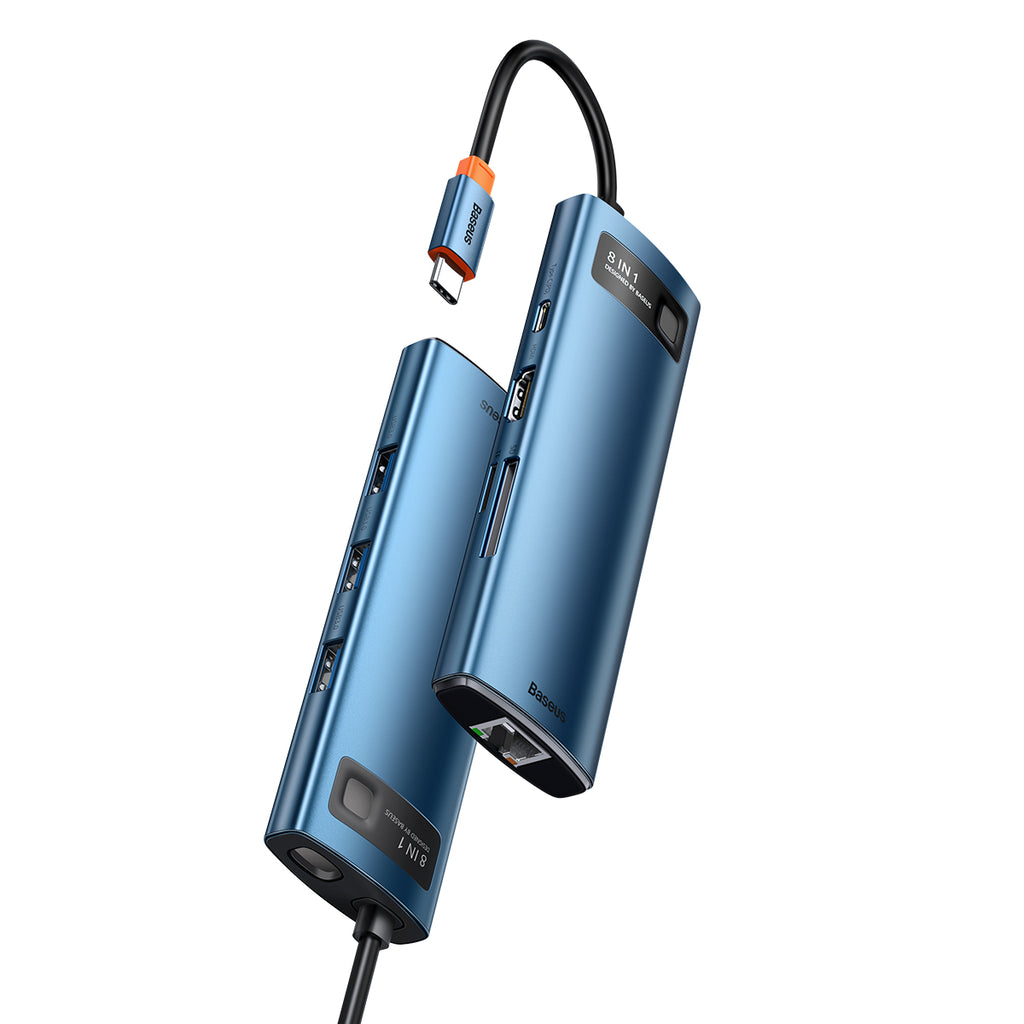 Gleam Series 8 In 1 Multifunctional Type C HUB Docking Station Blue
