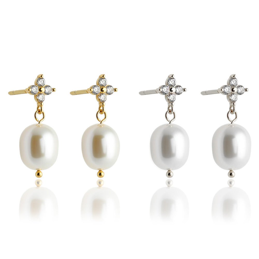 High-grade S925 Sterling Silver Four-leaf Zircon Women's Ear Studs