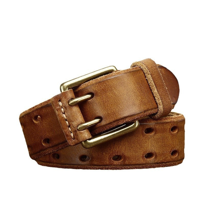 Men's Casual Retro Free Pin Punch First Layer Cowhide Lazy Belt
