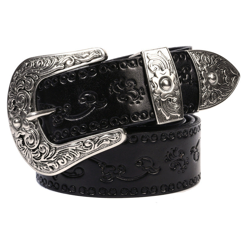 Embossed First Layer Cowhide Men's Mongolian Style Personalized Carved Belt