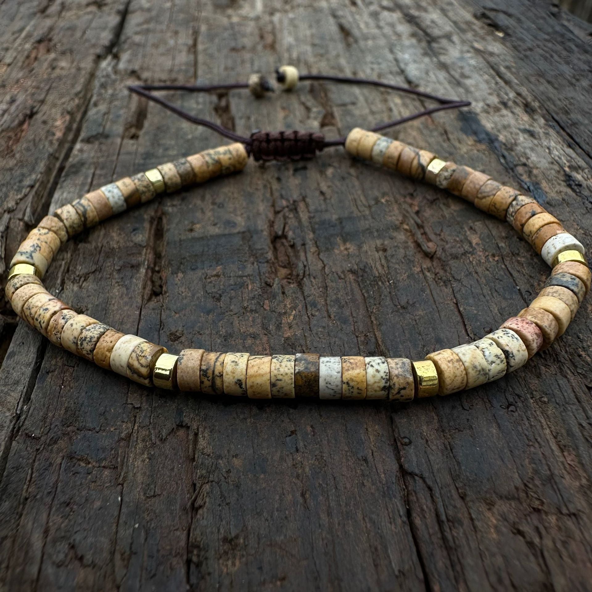 Natural Stone Flat Beads Bracelet Single Circle Malachite