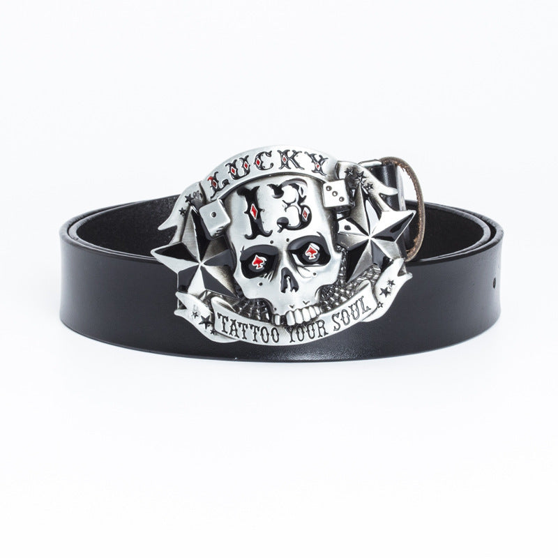 Trendy Men's Leather Belt Skull Skateboard Buckle