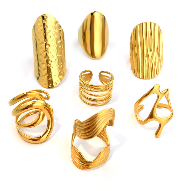 Glossy Stainless Steel Plated 18K Gold Simple Ring