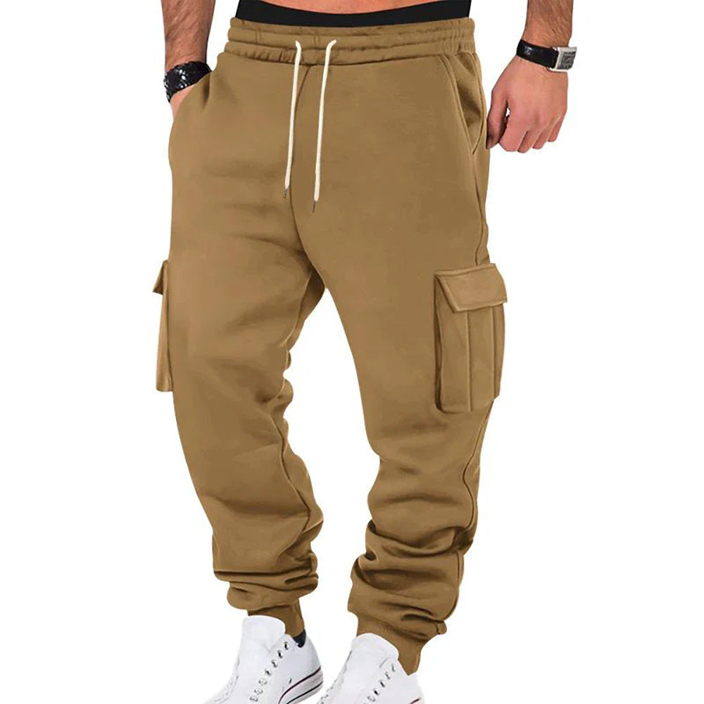 Men's Solid Color Casual Multi-pocket Drawstring Sports Pants