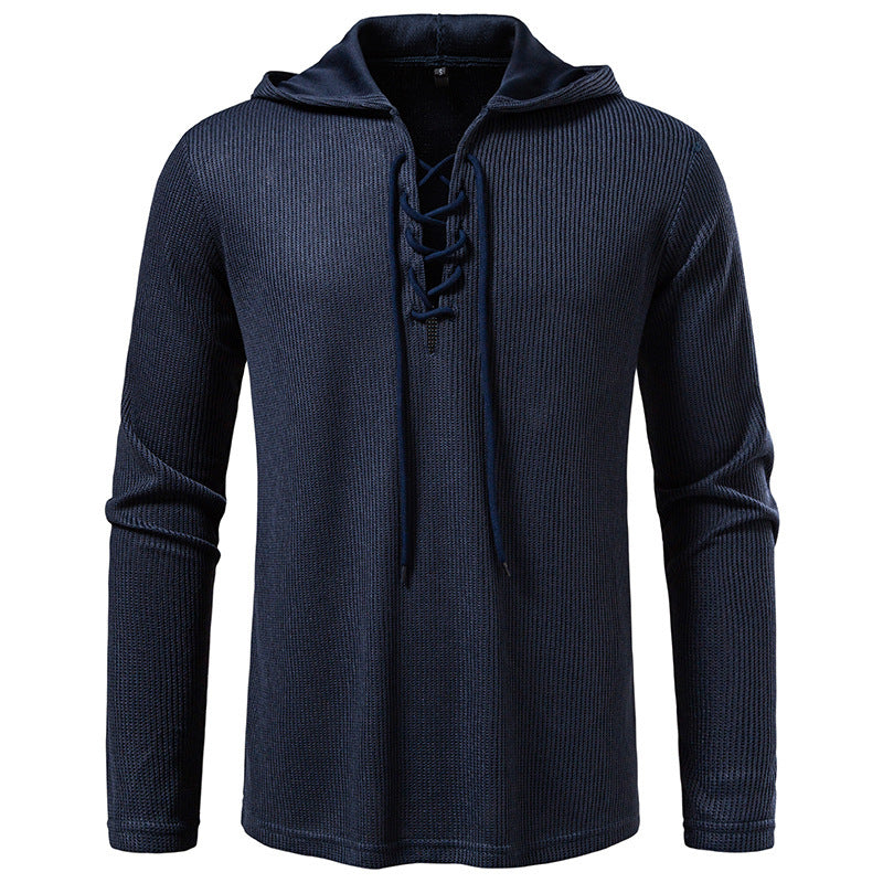Drawstring Design Men's Hooded Long Sleeve T-shirt