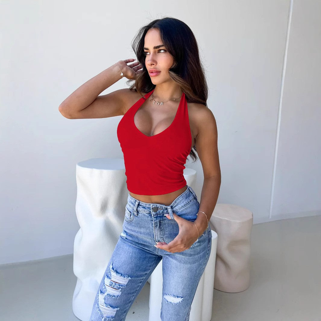 Fashionable Casual Women's Solid Color Minimalism Halter Top