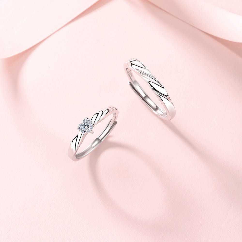 S925 Sterling Silver Heartbeat Signal Couple Couple Rings Men And Women