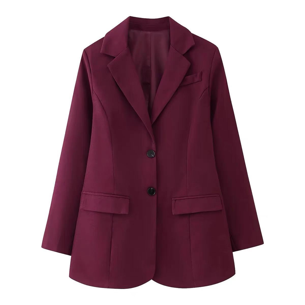 Autumn Winter Womens Versatile Single-Breasted V-Neck Long-Sleeve Blazer