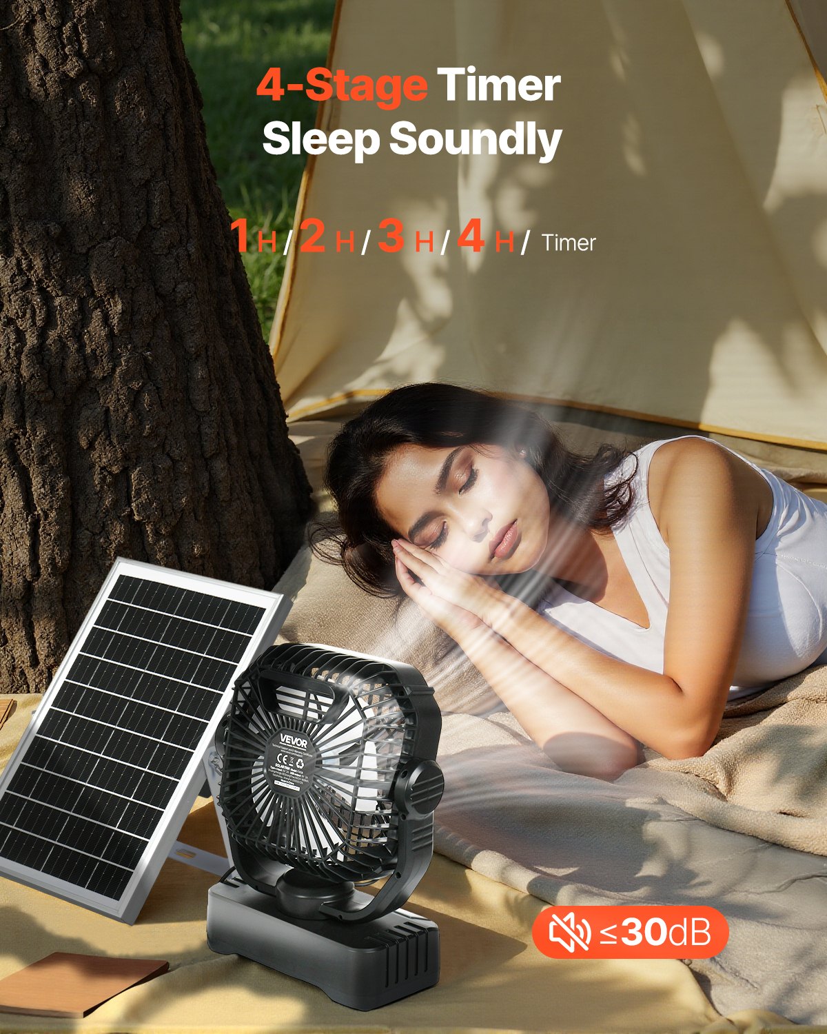10400mAh Solar Fan, Camping Fan With Solar Panel & LED Lantern, 7W 8 Inch Portable Rechargeable Battery Powered For Outside, 4-Speed And Quiet Operated For Picnic, Barbecue, Fishing, Travel