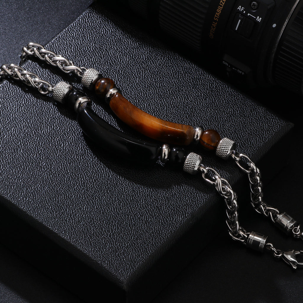 Natural Stone Bracelet Men's Chain Splicing Tiger Eye Stone