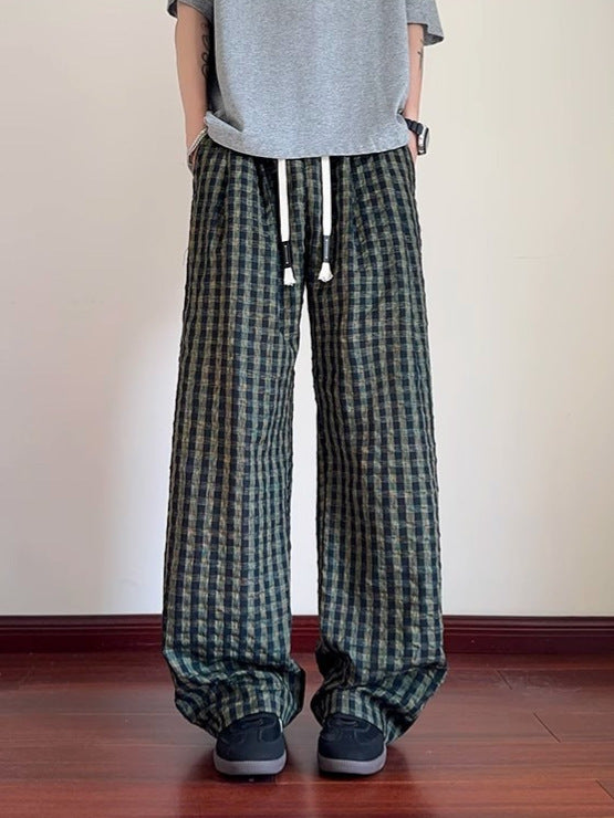 Seersucker Plaid Drape Texture Men's Casual Pants