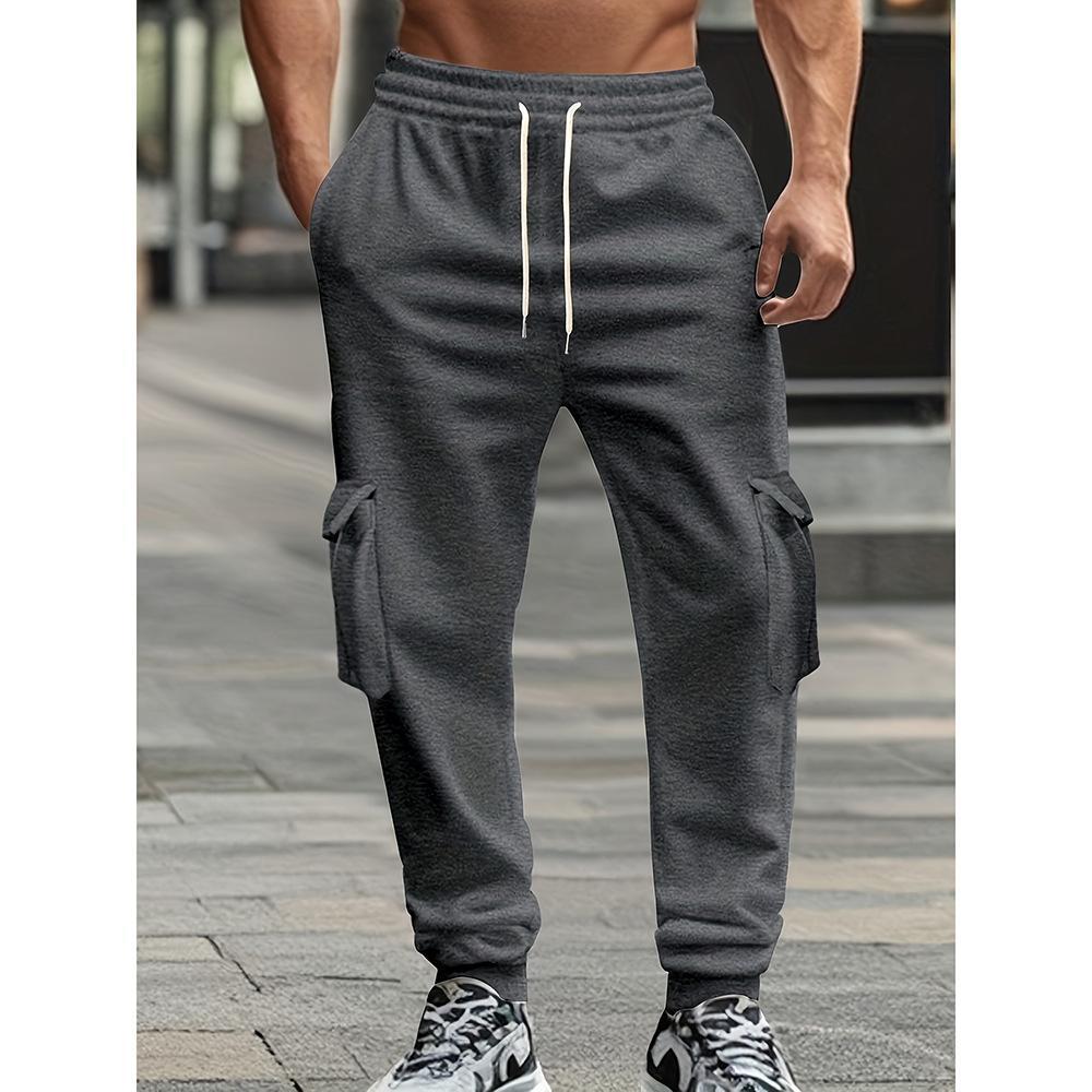 Men's Solid Color Casual Multi-pocket Drawstring Sports Pants