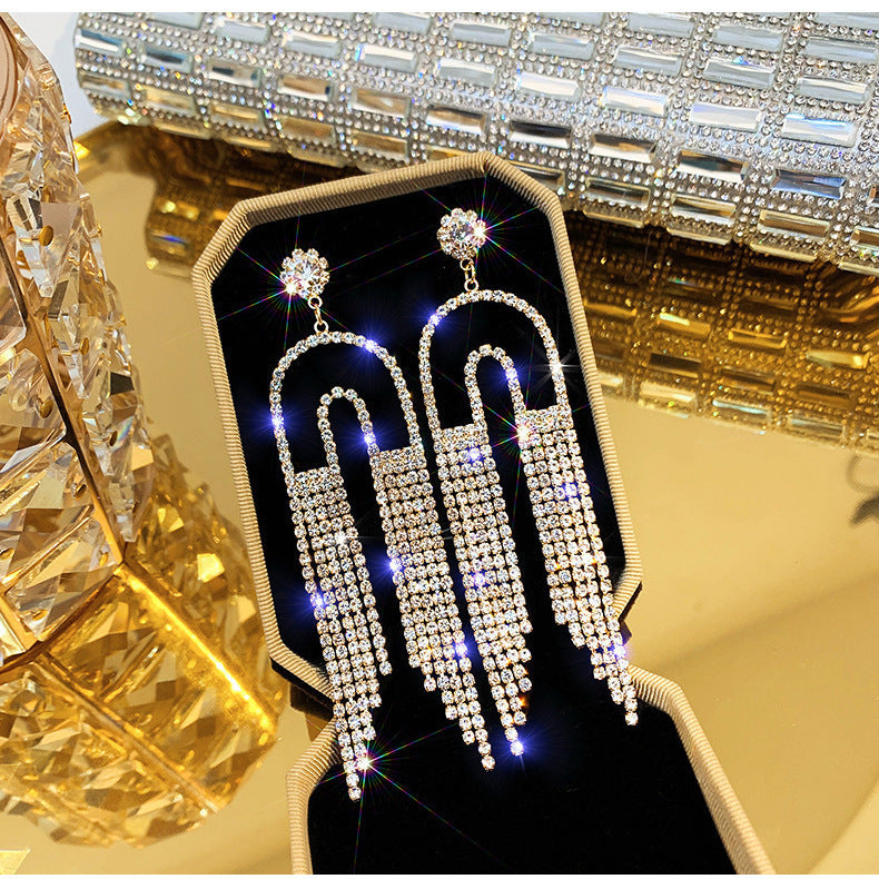 Sterling Silver Needle Light Luxury Tassel Earrings Banquet Style High-grade Long Earrings