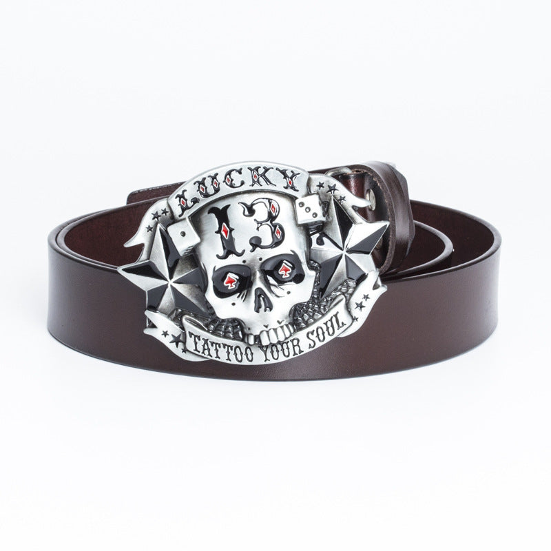 Trendy Men's Leather Belt Skull Skateboard Buckle