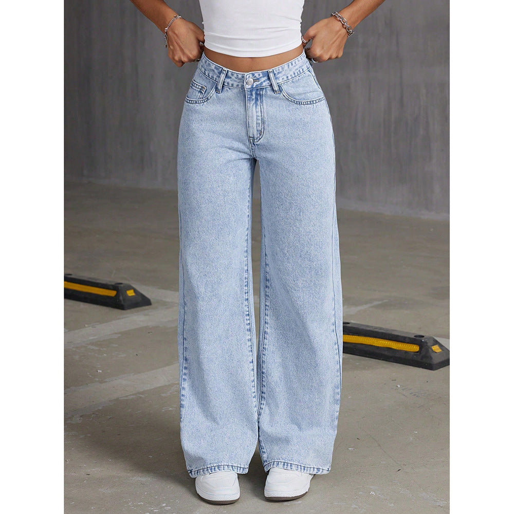 Womens Retro Flowy Draping High-Waisted Denim Jeans For A Stylish Look