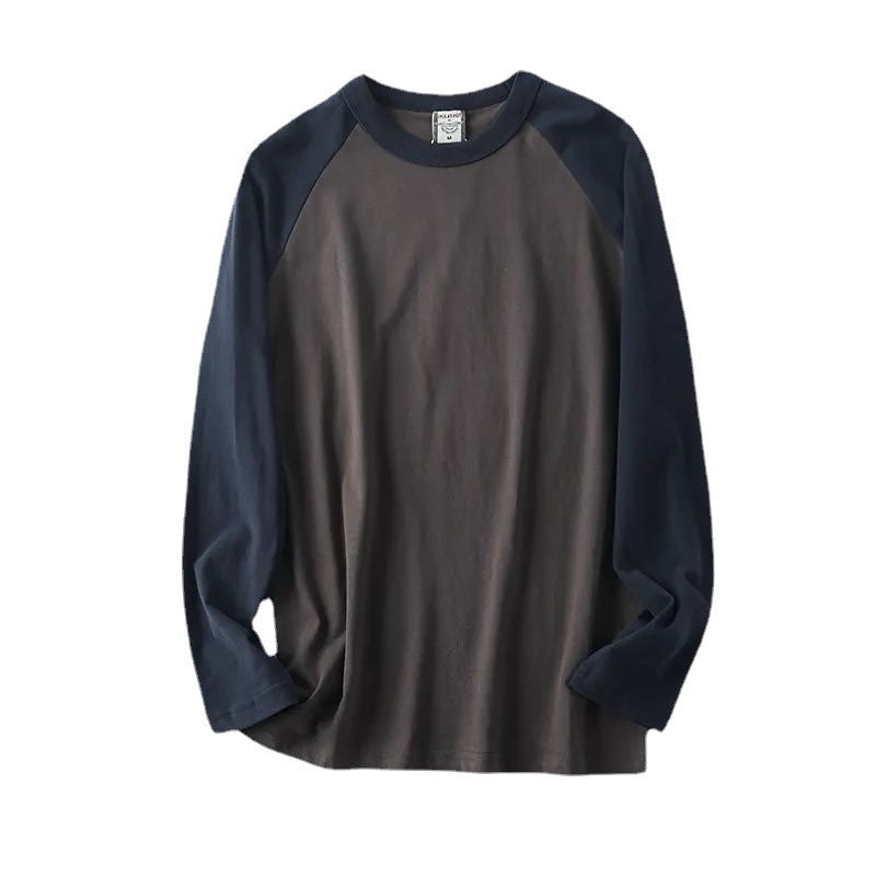 Men's Washed Cotton Retro Casual Round Neck Pullover Bottoming Shirt