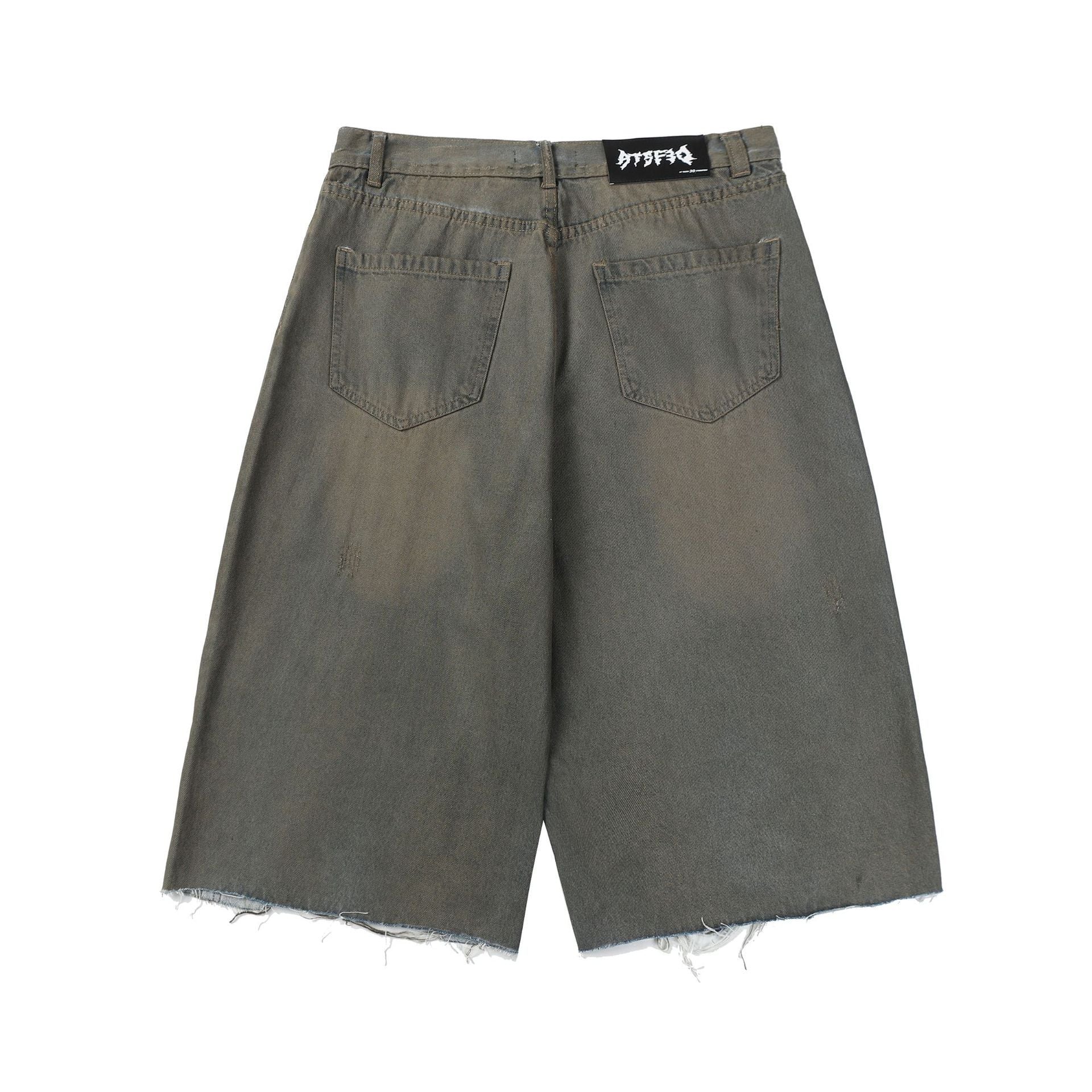 Retro Dirty Dyed Washed Denim Shorts Loose Straight