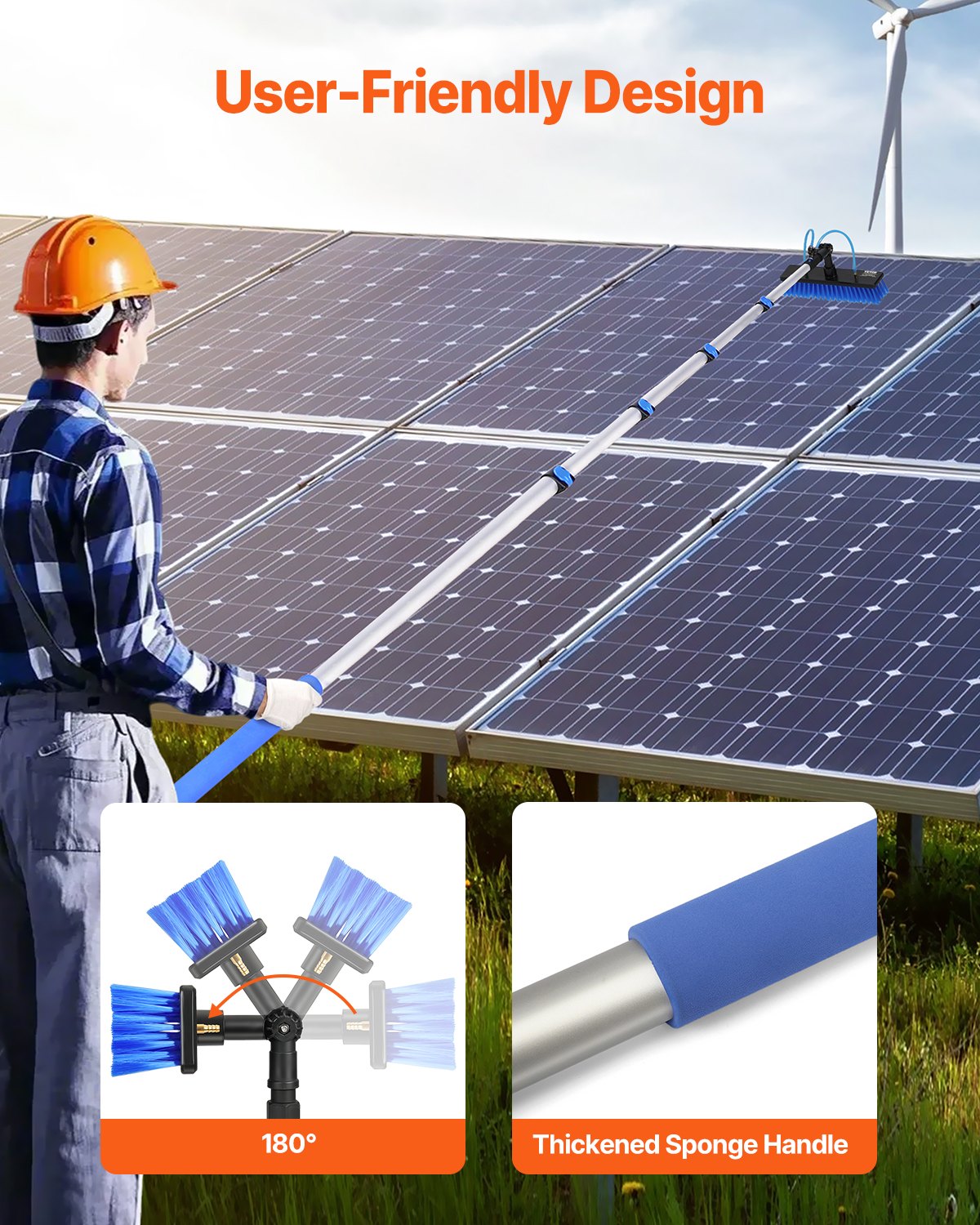 Water Fed Pole Kit, 30FT Solar Panel Cleaning Pole With Extendable Handle, 180° Rotatable Brush Head & 65.6FT Hose, Household & Outdoor Window Cleaner Tool For Caravan Solar Panel Deck