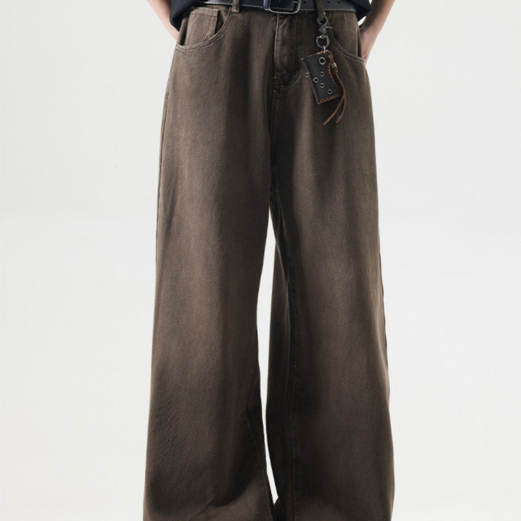 Retro Washed High Straight Loose Jeans
