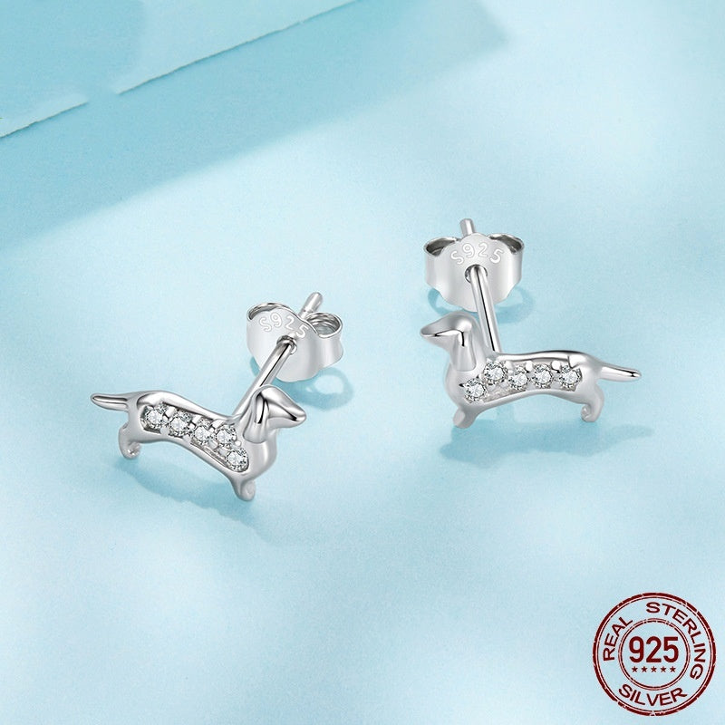 S925 Sterling Silver Sausage Dog Mini Ear Studs