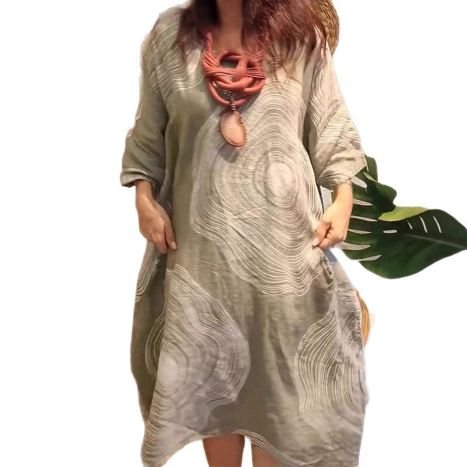 Women's Round Neck Abstract Printing Sleeve Dress