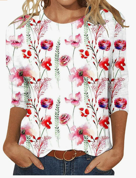 Women's 3d Digital Printing Round Neck Top