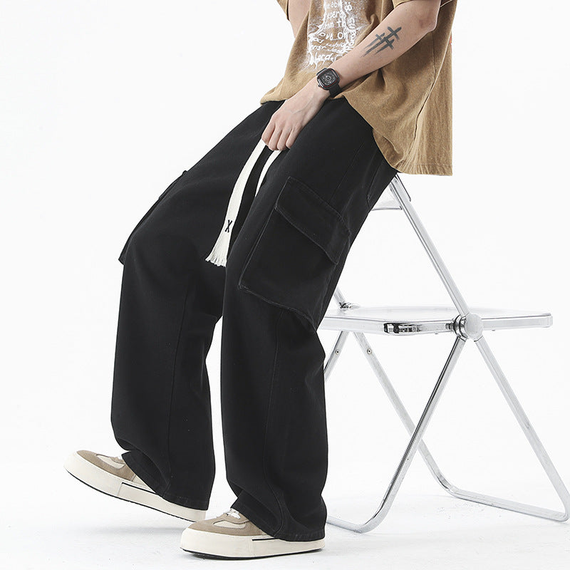 Spring And Summer Multi-pocket Workwear Jeans For Men