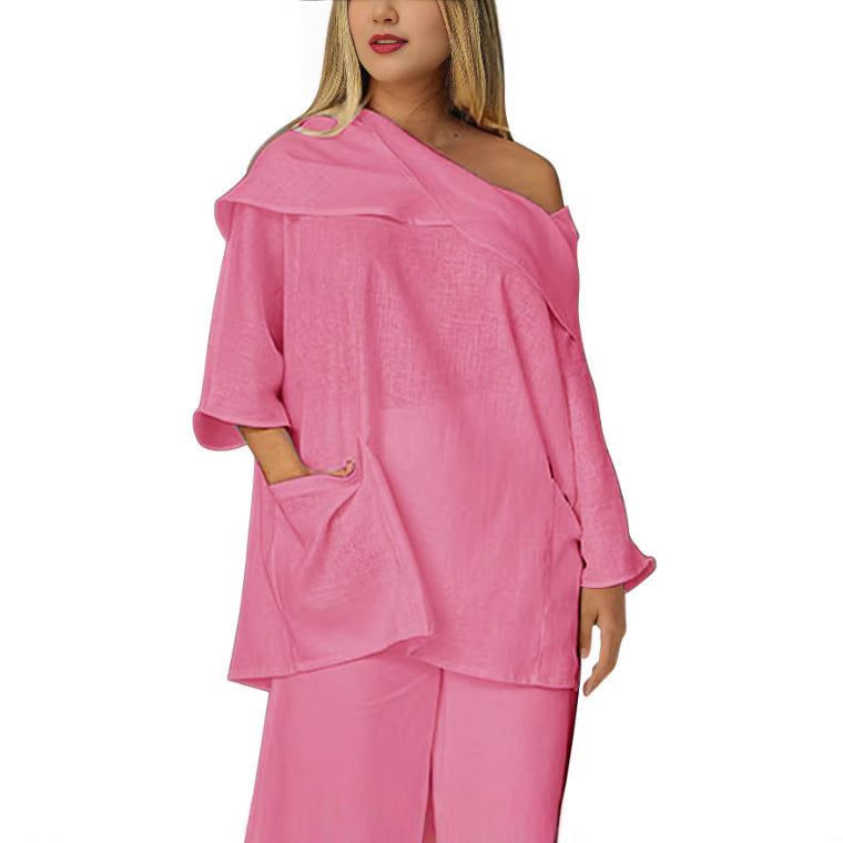 Womens Top With Large Pockets And Asymmetrical Neckline