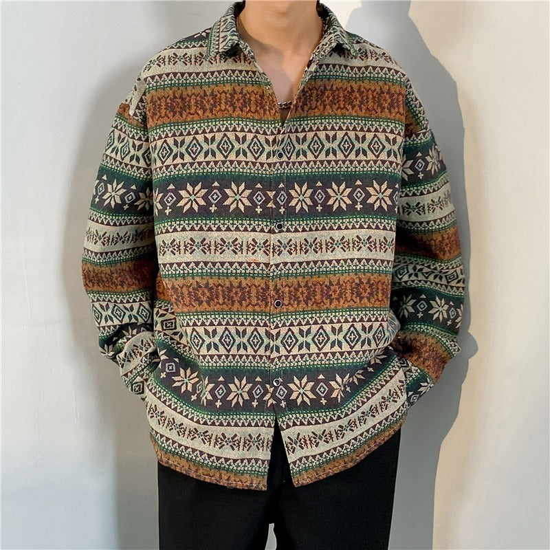 Loose Autumn And Winter Japanese-style Retro Ethnic Style Couple Long Sleeve Shirt