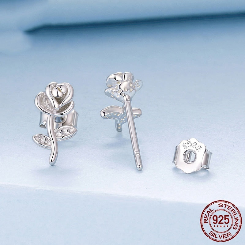 Smart Three-dimensional Rose Stud Earrings For Women Romantic Valentine's Day S925 Sterling Silver