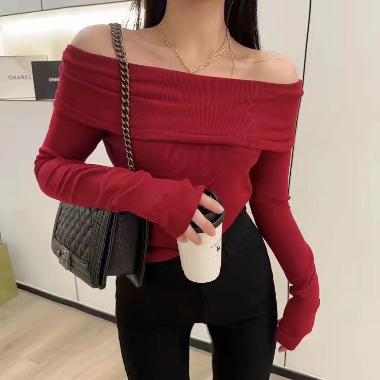 Off-shoulder Clavicle-knitted Sweater For Women