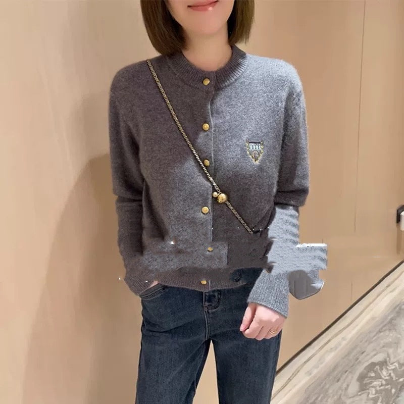 Raccoon Fur Yarn Embroidered Badge Sweater Coat