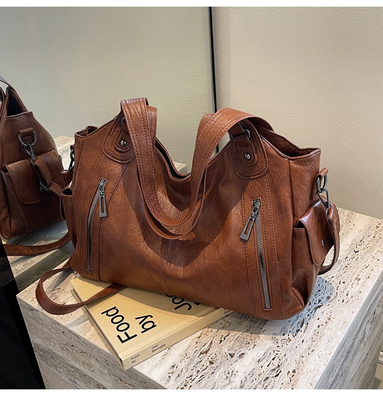 Retro Large Capacity Shoulder Bags Autumn And Winter Zipper Crossbody Bag For Women Handbags
