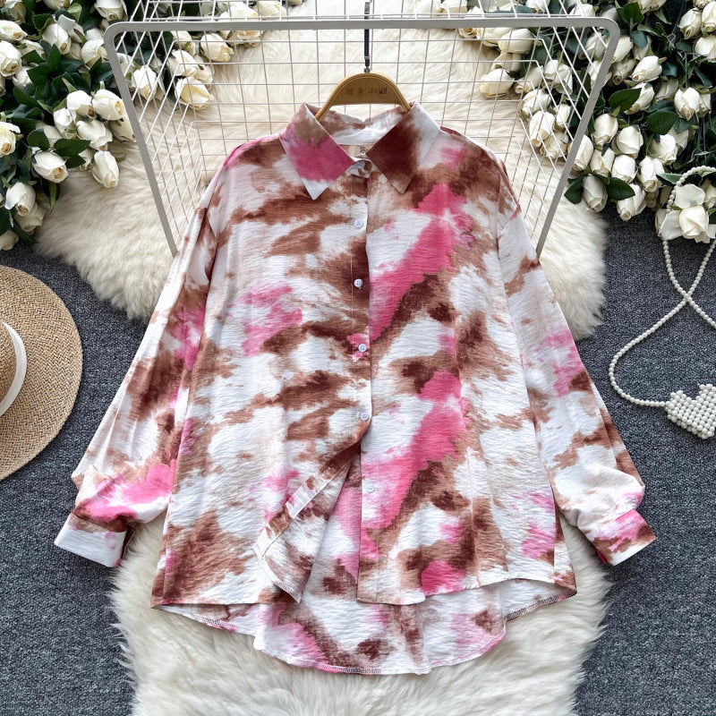 Retro French-style Printed Womens Autumn Loose Slimming Top